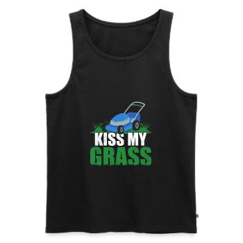 Kiss My Grass Lawn Mower Caretaker - Men's Premium Organic Tank Top - black - Front - Michal (187cm)