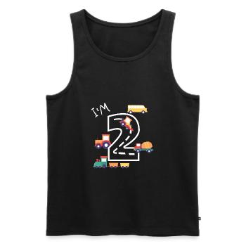 2ème anniversaire garçon excavatrice 2 ans - Débardeur bio Premium Homme - noir - Devant - Michal (187cm)