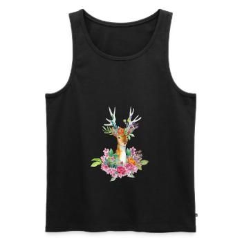 Tier / Animal No. 4 (deer / deer) - color - Men's Premium Organic Tank Top - black - Front - AI Model Male 178 light (178cm)