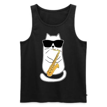 Lustiger Saxophon Katze Jazzmusik Saxophonist - Männer Premium Bio Tank Top - Schwarz - Vorne - Michal (187cm)