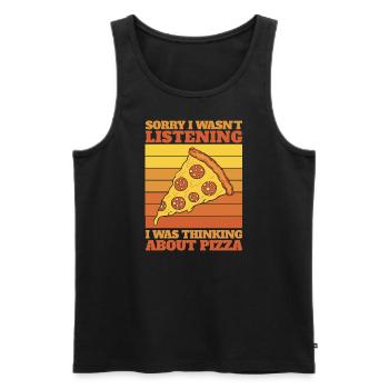Pizza Retro - Ich denke an Pizza - Männer Premium Bio Tank Top - Schwarz - Vorne - AI Model Male 178 light (178cm)