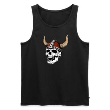 Crâne / tête de Viking avec casque et barbe - Débardeur bio Premium Homme - noir - Devant - Michal (187cm)