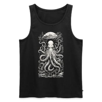 Ukiyo-E Vintage Kraken Fisherman Sea Fishing Design - Men's Premium Organic Tank Top - black - Front - Michal (187cm)