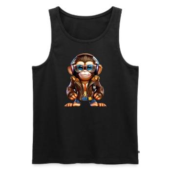 affe mit Leder Jacke - Männer Premium Bio Tank Top - Schwarz - Vorne - AI Model Male 178 light (178cm)