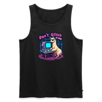 Don’t Glitch my Vibe - Alpaga Retro Gaming - Débardeur bio Premium Homme - noir - Devant - AI Model Male 178 light (178cm)