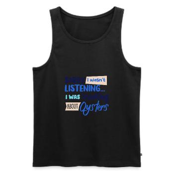 Penser aux huîtres Ironic Quote Seafood - Débardeur bio Premium Homme - noir - Devant - AI Model Male 178 light (178cm)
