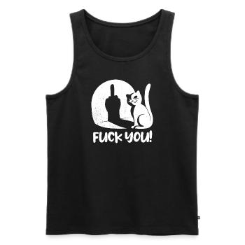 Fuck you Katze Mittelfinger Spruch - Männer Premium Bio Tank Top - Schwarz - Vorne - Michal (187cm)