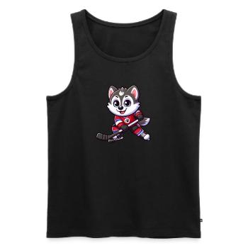 mignon husky joueur de hockey sur glace dessin animé - Débardeur bio Premium Homme - noir - Devant - Michal (187cm)