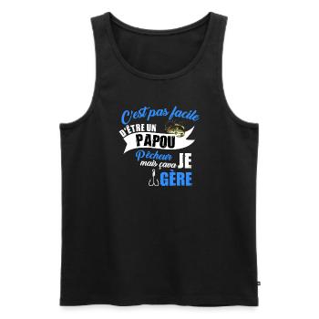 Papou pêcheur t-shirt retraité pêche humoristique - Débardeur bio Premium Homme - noir - Devant - Michal (187cm)