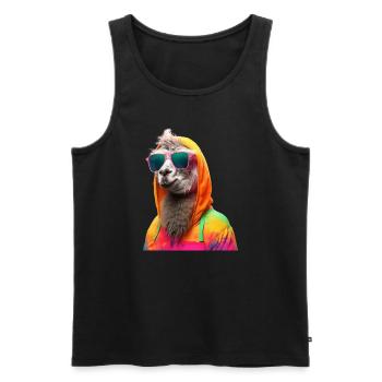 Llama with Sunglasses Colorful Cool Alpaca Llama - Men's Premium Organic Tank Top - black - Front - AI Model Male 178 light (178cm)