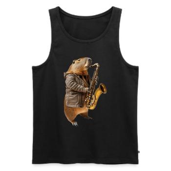 Capybara Saxophon - Männer Premium Bio Tank Top - Schwarz - Vorne - Michal (187cm)