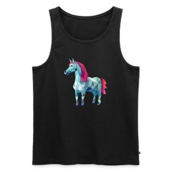 Cheval blanc en design d’art polygonal rose - Débardeur bio Premium Homme - noir - Devant - AI Model Male 178 light (178cm)