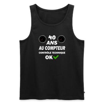 40ans au compteur contrôle technique ok t-shirt - Débardeur bio Premium Homme - noir - Devant - Michal (187cm)