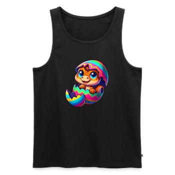 Süßer Dino schlüpft aus buntem Osterei Cartoon - Männer Premium Bio Tank Top - Schwarz - Vorne - AI Model Male 178 light (178cm)