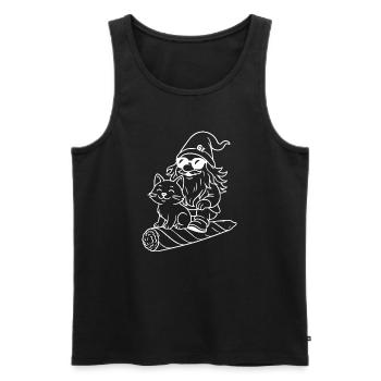 Cooler Zwerg auf fliegendem Joint mit Katze - Männer Premium Bio Tank Top - Schwarz - Vorne - Michal (187cm)