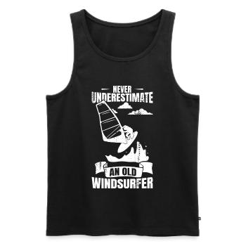 Never underestimate an old windsurfer - Men's Premium Organic Tank Top - black - Front - AI Model Male 178 light (178cm)