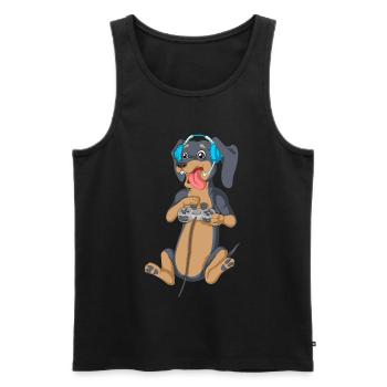 T-shirt Dachshund Gamer - Débardeur bio Premium Homme - noir - Devant - Michal (187cm)