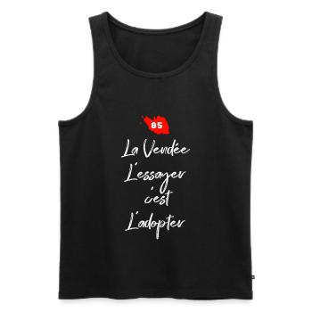 La Vendée 85 L'essayer c'est adopter - Débardeur bio Premium Homme - noir - Devant - AI Model Male 178 light (178cm)