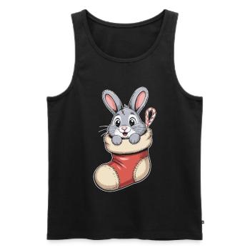 Lapin de Noël en chaussette câline - Débardeur bio Premium Homme - noir - Devant - AI Model Male 178 light (178cm)