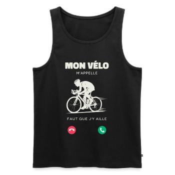 Mon Vélo M’Appelle Faut Que J’Y Aille Humour  - Débardeur bio Premium Homme - noir - Devant - AI Model Male 178 light (178cm)