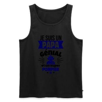 Papa génial & pompier – idée fête des pères - Débardeur bio Premium Homme - noir - Devant - Michal (187cm)