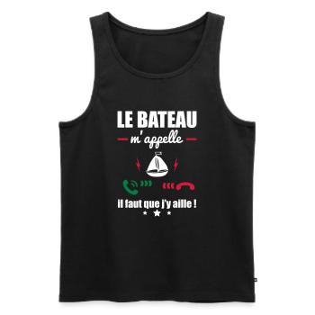 Le bateau m'appelle, idée cadeau bateau, Noël - Débardeur bio Premium Homme - noir - Devant - Michal (187cm)