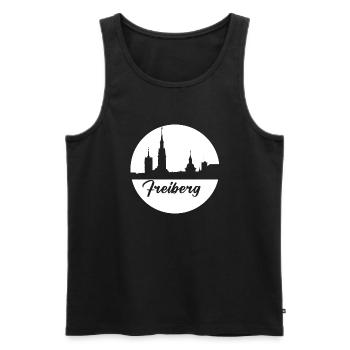 white, skyline, circle, paper cut-out,Freiberg - Men's Premium Organic Tank Top - black - Front - AI Model Male 178 light (178cm)