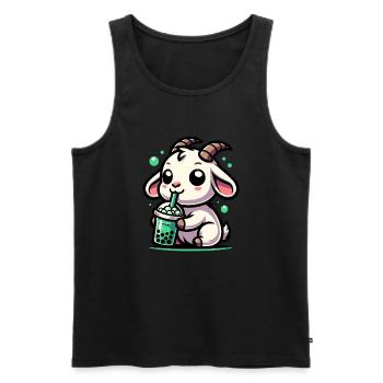 Bubble Tea Chèvre Boba Tea Kawaii Cadeau - Débardeur bio Premium Homme - noir - Devant - AI Model Male 178 light (178cm)