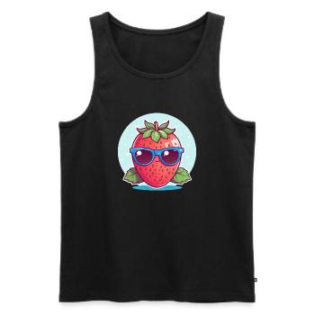 Kawaii Strawberry in Sunset: Cool & Fruity - Men's Premium Organic Tank Top - black - Front - AI Model Male 178 light (178cm)
