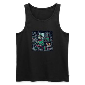 Noël Gnome Gnome Secret Santa Factory Noël - Débardeur bio Premium Homme - noir - Devant - AI Model Male 178 light (178cm)