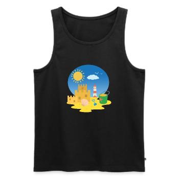 Sandcastle on the beach - Men's Premium Organic Tank Top - black - Front - AI Model Male 178 light (178cm)