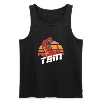 TOM - Beau prénom de garçon avec T-REX Dino - Débardeur bio Premium Homme - noir - Devant - Michal (187cm)