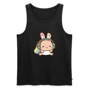 Kawaii Cute Happy Colorful Rabbit avec écouteurs - Débardeur bio Premium Homme - noir - Devant - AI Model Male 178 light (178cm)