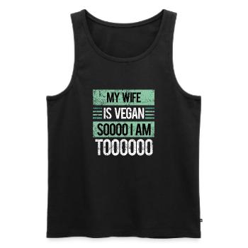Ma femme est végétalienne, moi aussi - Débardeur bio Premium Homme - noir - Devant - Michal (187cm)
