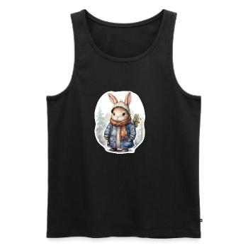 Lapin dans la neige avec chapeau, écharpe et manteau - Débardeur bio Premium Homme - noir - Devant - AI Model Male 178 light (178cm)