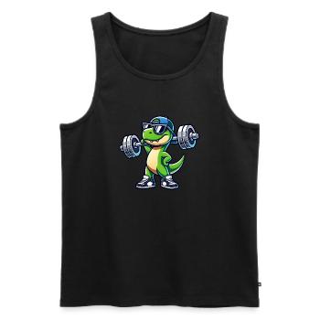 Cute Cartoon Trex Dinosaur Barbell Workout - Männer Premium Bio Tank Top - Schwarz - Vorne - AI Model Male 178 light (178cm)