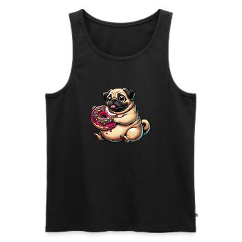 Cute Pug Donut Cartoon Dog - Men's Premium Organic Tank Top - black - Front - Michal (187cm)