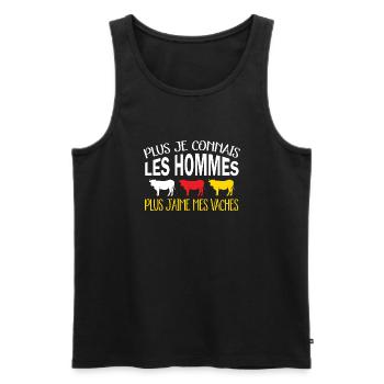 Plus je connais les hommes plus j'aime mes vaches - Débardeur bio Premium Homme - noir - Devant - Michal (187cm)