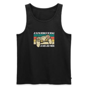 Maillot geek gamer jeux vidéo idée cadeau humour - Débardeur bio Premium Homme - noir - Devant - Michal (187cm)