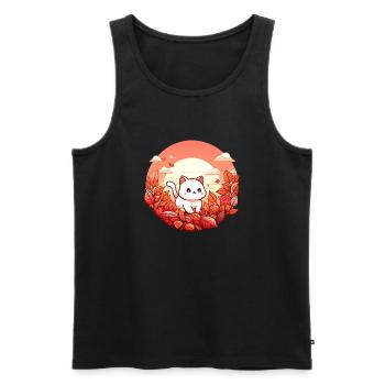 herbst katze laub bunte blätter sonnenuntergang - Männer Premium Bio Tank Top - Schwarz - Vorne - Michal (187cm)