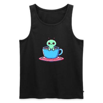 Grüner Alien & Kaffee-Tee: Interstellare Pause mit - Männer Premium Bio Tank Top - Schwarz - Vorne - AI Model Male 178 light (178cm)