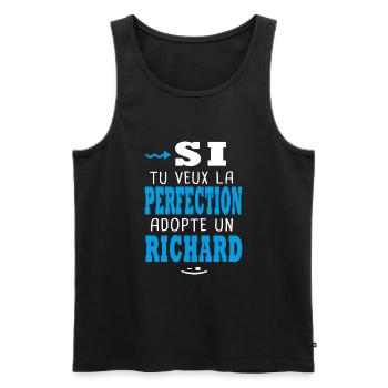 Richard Si tu veux la perfection adopte un richard - Débardeur bio Premium Homme - noir - Devant - AI Model Male 178 light (178cm)