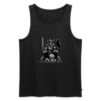 Wikinger mit Schwert und Rabe auf Schädel - Männer Premium Bio Tank Top - Schwarz - Vorne - Michal (187cm)