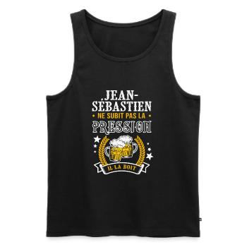 Jean-Sébastien bière cadeau Jean Sebastien fêtes - Débardeur bio Premium Homme - noir - Devant - Michal (187cm)