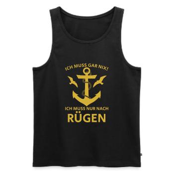 RÜGEN – ICH MUSS NUR NACH RÜGEN - Männer Premium Bio Tank Top - Schwarz - Vorne - Michal (187cm)