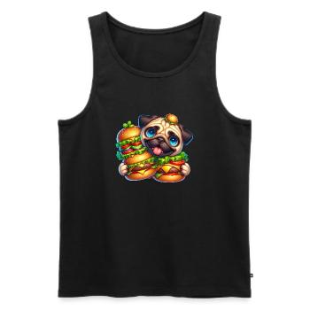 Funny Pug Burger Fast Food with Hat - Men's Premium Organic Tank Top - black - Front - Michal (187cm)