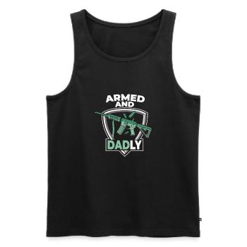 Bewaffnet und väterlich Lustige väterliche Väter - Männer Premium Bio Tank Top - Schwarz - Vorne - AI Model Male 178 light (178cm)
