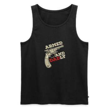 Bewaffnet und väterlich Lustige väterliche Väter - Männer Premium Bio Tank Top - Schwarz - Vorne - AI Model Male 178 light (178cm)