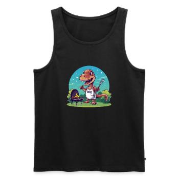 Cute Comic Dino beim Grillfest - Männer Premium Bio Tank Top - Schwarz - Vorne - AI Model Male 178 light (178cm)