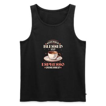 Stressé Obsédé par l’espresso - Amateur de café - Débardeur bio Premium Homme - noir - Devant - Michal (187cm)
